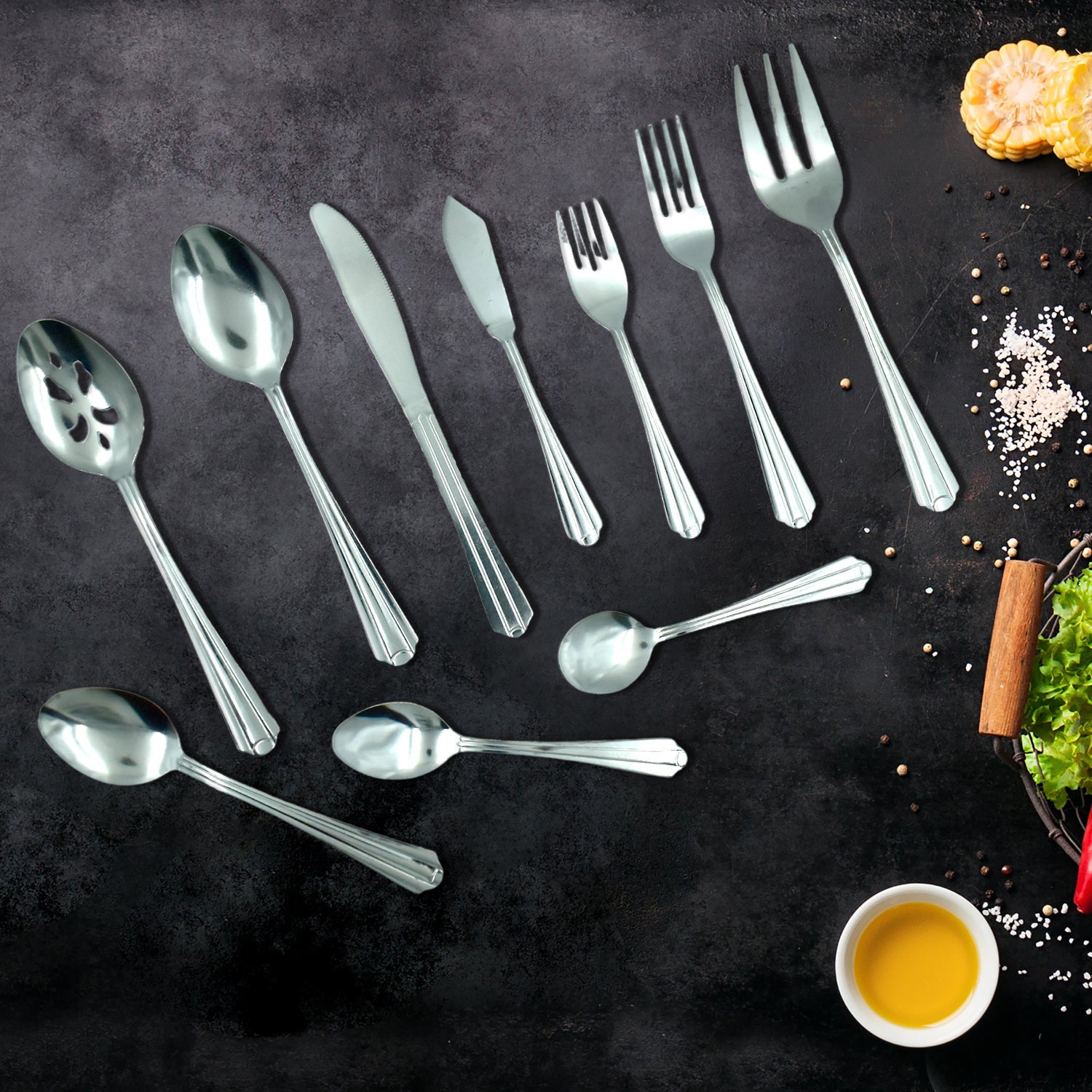 2769 45Pc Stainless steel Flatware Set Used For Dinner, Breakfast And Lunch Purposes In All Kinds Of Places. DeoDap 2769 45Pc Stainless steel Flatware Set Used For Dinner, Breakfast And Lunch Purposes In All Kinds Of Places. DeoDap